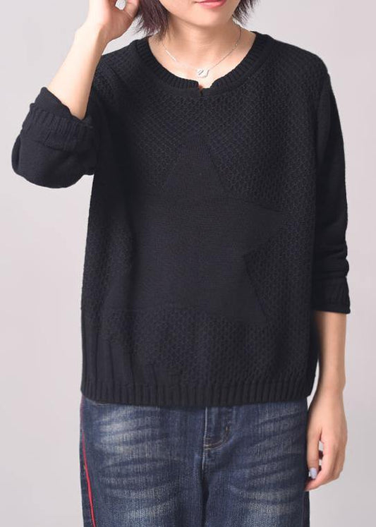 Color Sweater Black Patchwork Sweaters O Neck