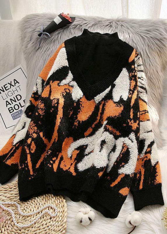 Spring Prints Sweaters Half High Neck Knit Blouse