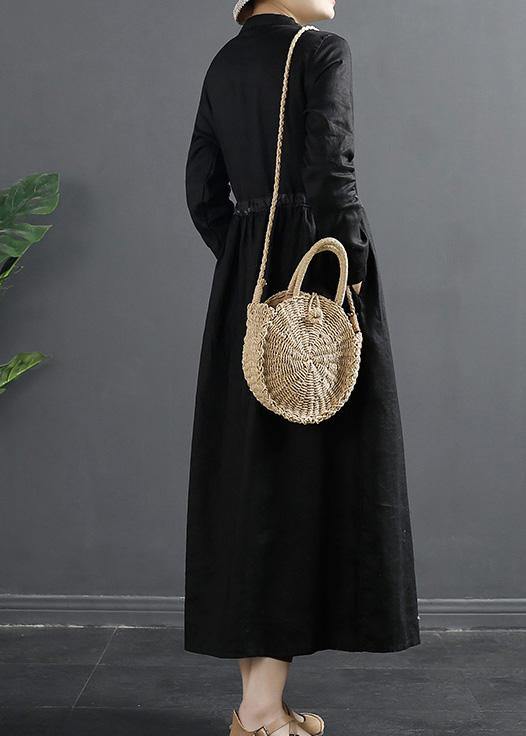 Vivid Black Clothes for Drawstring Kaftan Dress
