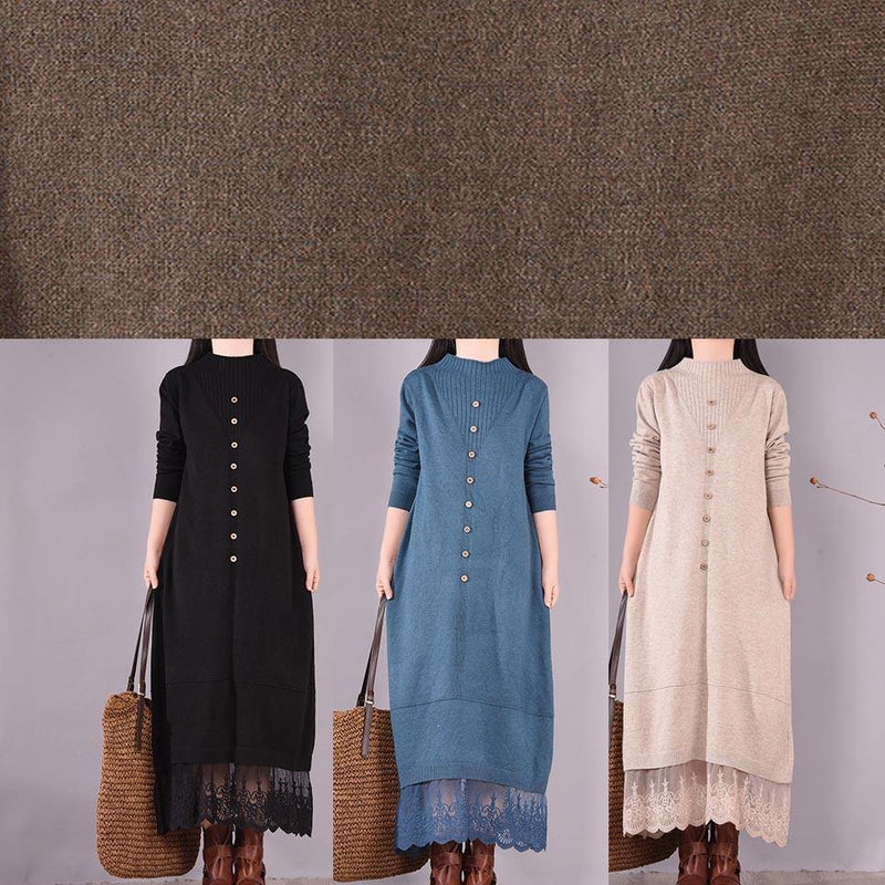 Vivid Blue Tunics O Neck Patchwork Lace Spring Dress