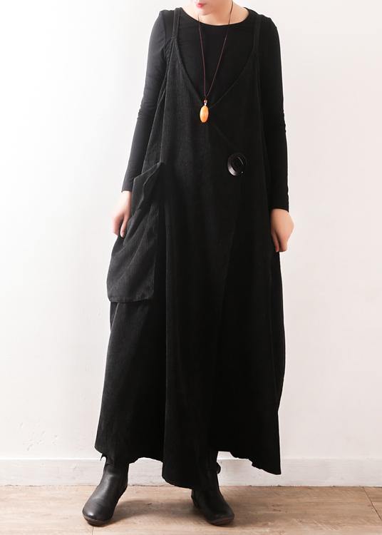 Vivid Large Pockets Fall Dress Photography Black Kaftan Dresses