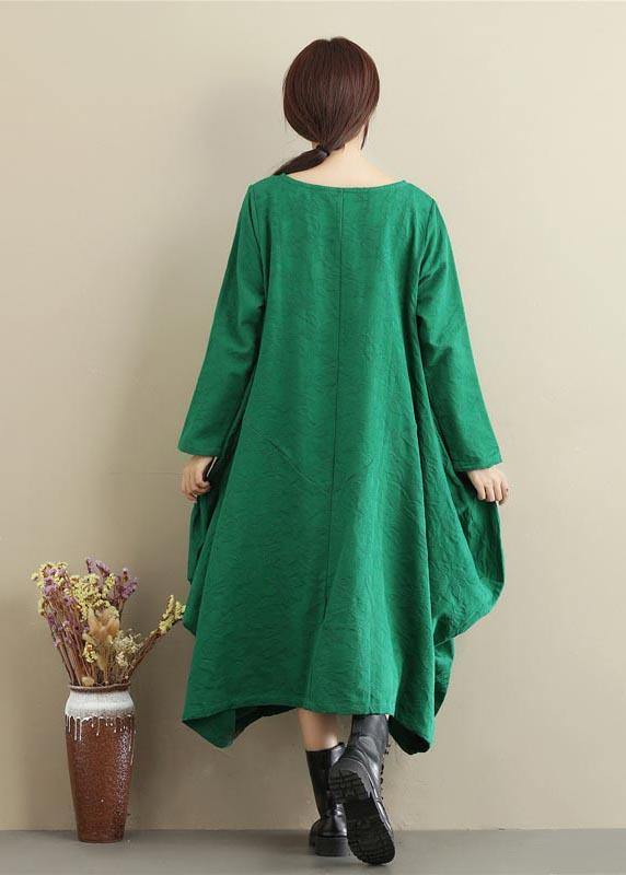 Vivid O Neck Asymmetric Spring Dress Sewing Green Jacquard Maxi Dresses