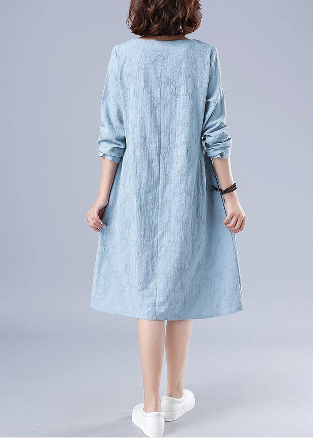 Vivid O Neck Spring Clothes for Wardrobes Light Blue Jacquard Dresses