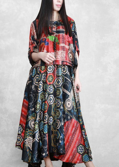 Vivid O Neck Tie Waist Summer Dresses Work Outfits Print Robe Dress