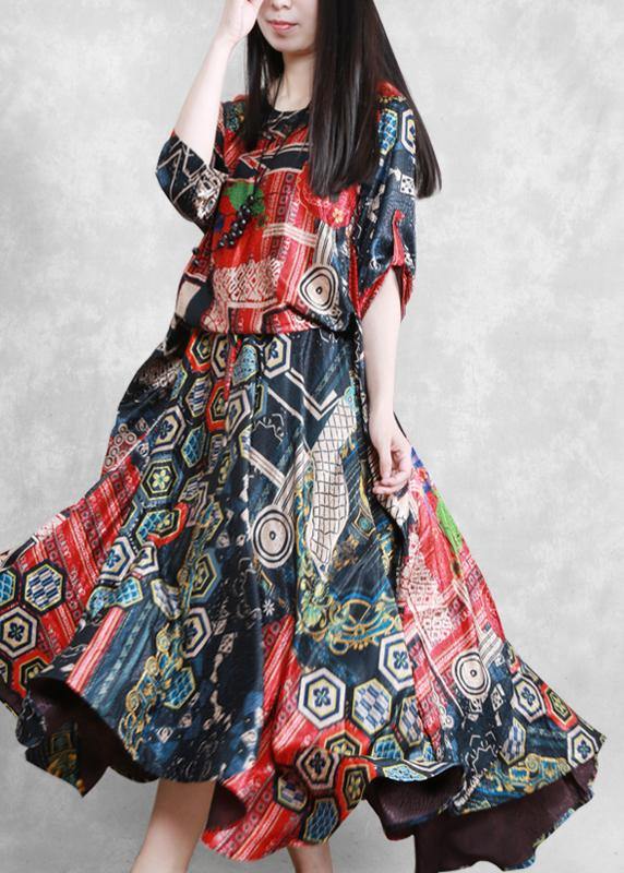 Vivid O Neck Tie Waist Summer Dresses Work Outfits Print Robe Dress