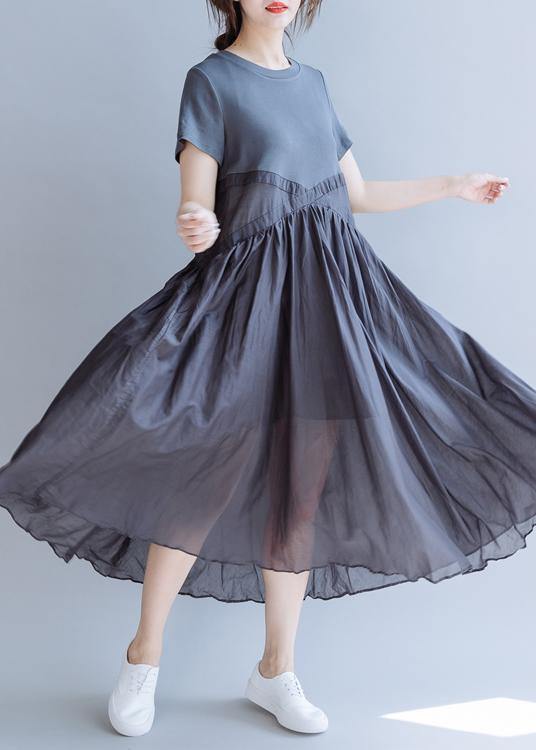 Vivid Patchwork Cotton Clothes O Neck Cotton Summer Dress