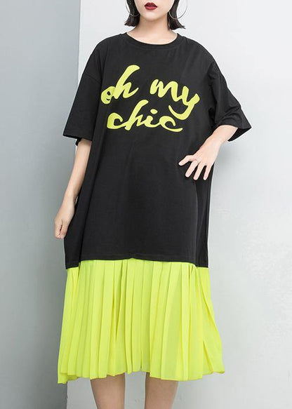 Vivid Stitches Cotton Dresses Yellow Spliced Pullover Dress