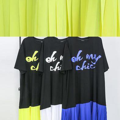 Vivid Stitches Cotton Dresses Yellow Spliced Pullover Dress