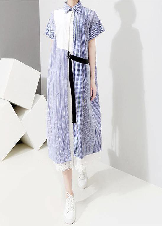 Vivid Tunics Fun Asymmetrical Patchwork Striped Short Sleeve Shirt Dress