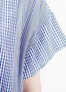 Vivid Tunics Fun Asymmetrical Patchwork Striped Short Sleeve Shirt Dress