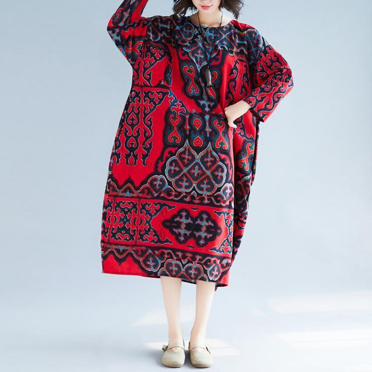 Vivid Baggy Linen Cotton Clothes for Pakistani Shape Red Print Love Dress