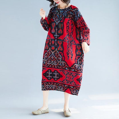 Vivid Baggy Linen Cotton Clothes for Pakistani Shape Red Print Love Dress