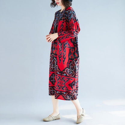 Vivid Baggy Linen Cotton Clothes for Pakistani Shape Red Print Love Dress