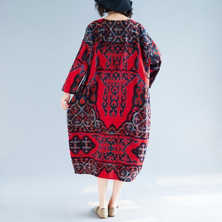 Vivid Baggy Linen Cotton Clothes for Pakistani Shape Red Print Love Dress