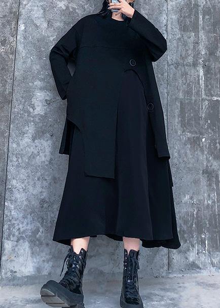 Vivid Black Cotton Clothes Layered Traveling Spring Dresses