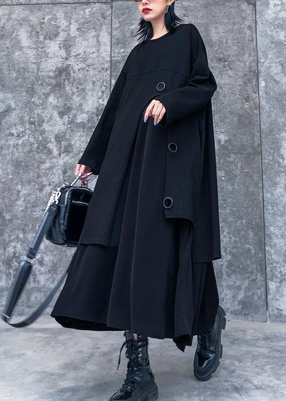 Vivid Black Cotton Clothes Layered Traveling Spring Dresses