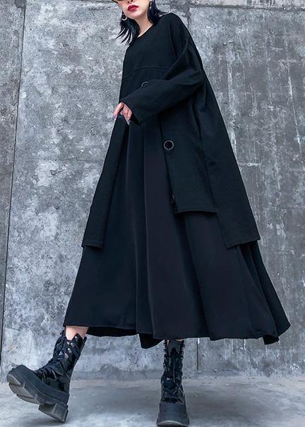 Vivid Black Cotton Clothes Layered Traveling Spring Dresses