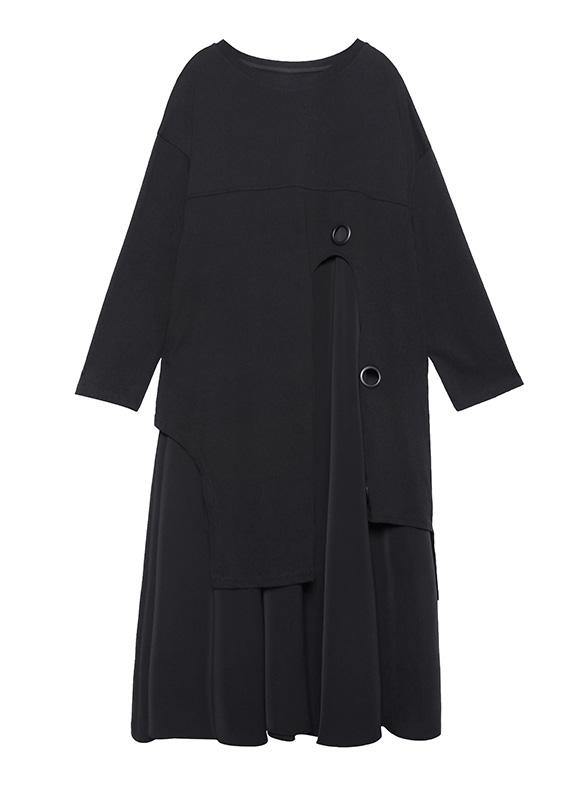 Vivid Black Cotton Clothes Layered Traveling Spring Dresses