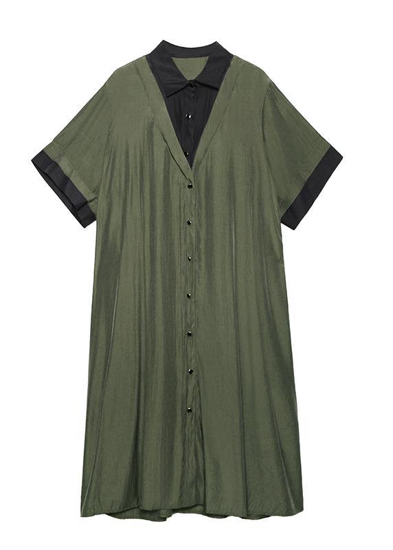 Vivid Black Cotton Clothes Lapel Button Down Maxi Summer Dress