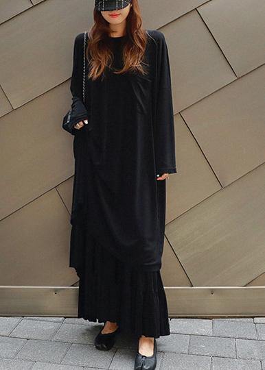 Vivid Black Cotton Quilting Dresses O Neck Batwing Sleeve Kaftan Summer Dress