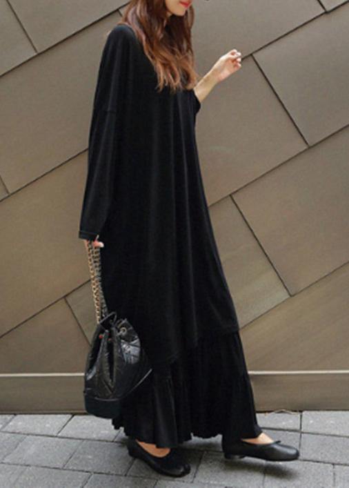 Vivid Black Cotton Quilting Dresses O Neck Batwing Sleeve Kaftan Summer Dress