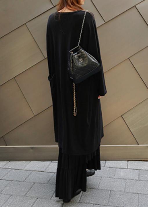 Vivid Black Cotton Quilting Dresses O Neck Batwing Sleeve Kaftan Summer Dress