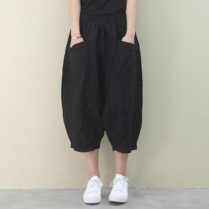 Vivid Black Pants Summer Elastic Waist Pants