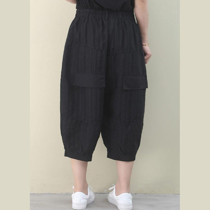 Vivid Black Pants Summer Elastic Waist Pants