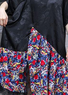 Vivid Black Patchwork Prints Cotton Clothes Chinese Button Summer Dress