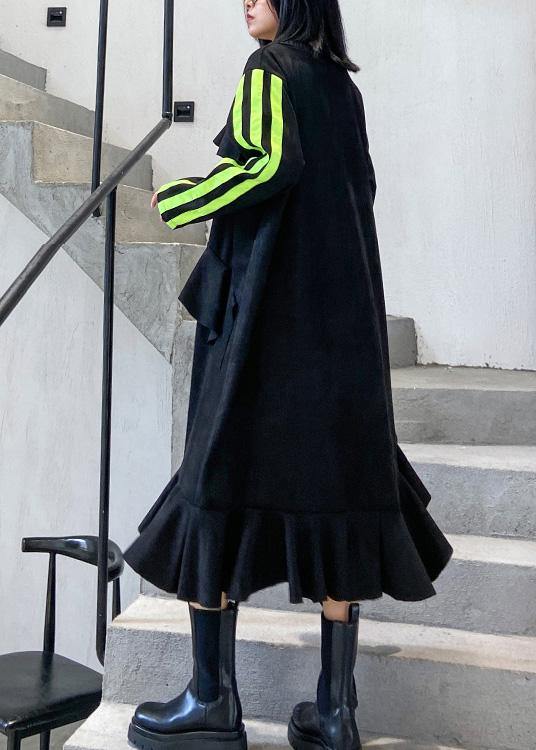Vivid Black Tunics for O Neck Ruffles Traveling Dress