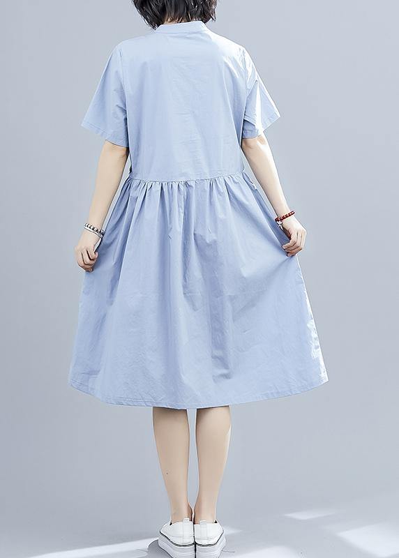 Vivid Blue Patchwork Cotton Clothes False Two Pieces Kaftan Summer Dresses