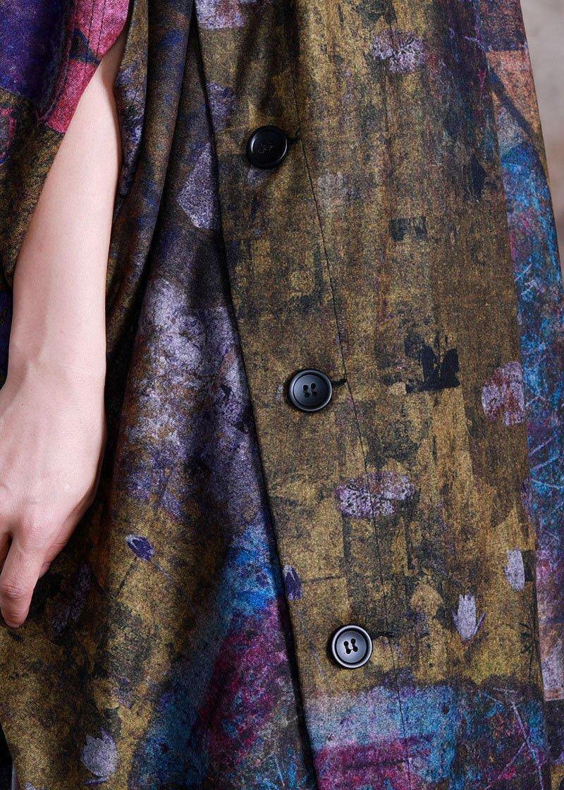 Vivid Blue Print Cotton Dress O Neck Batwing Sleeve Maxi Fall Dress