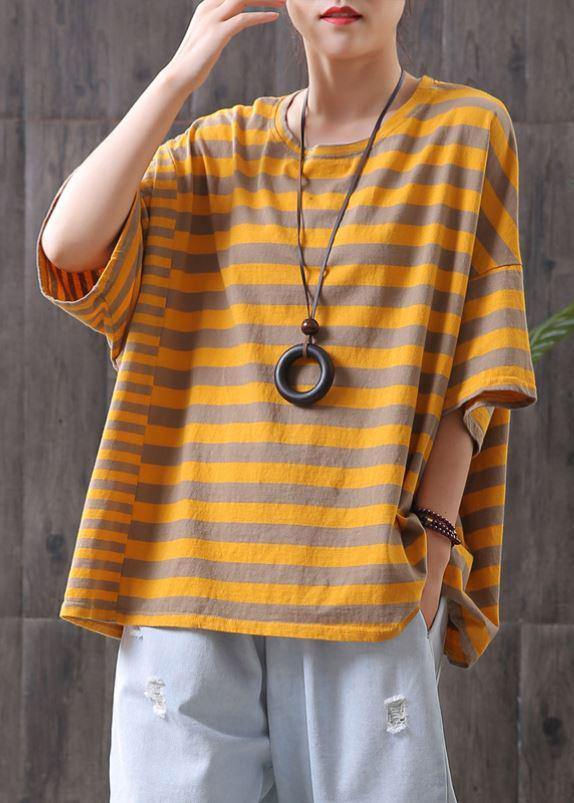 Vivid Blue Striped Cotton Shirts Batwing Sleeve Top