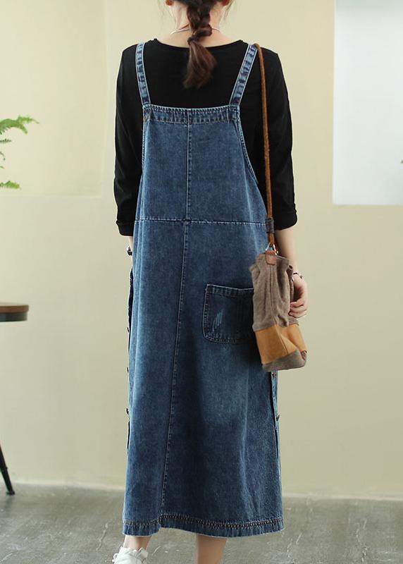 Vivid Denim Blue-letter Tunic Dress Slash Neck Hole Maxi Dress