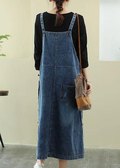 Vivid Denim Blue-letter Tunic Dress Slash Neck Hole Maxi Dress