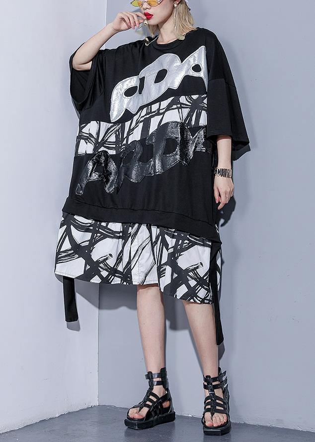 Vivid Embroidery Patchwork European Cotton Dress Black Dress Summer