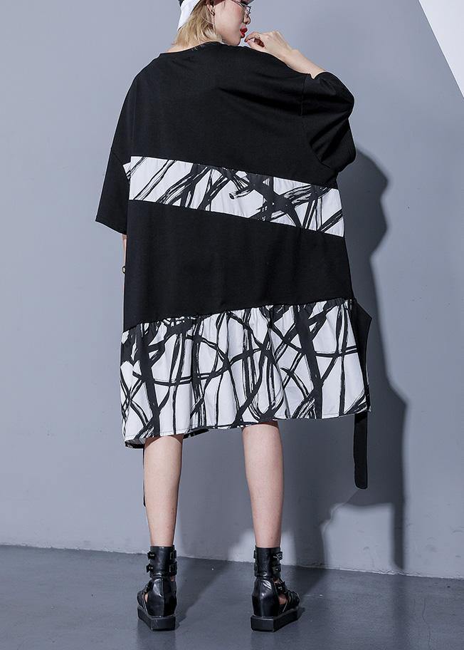 Vivid Embroidery Patchwork European Cotton Dress Black Dress Summer