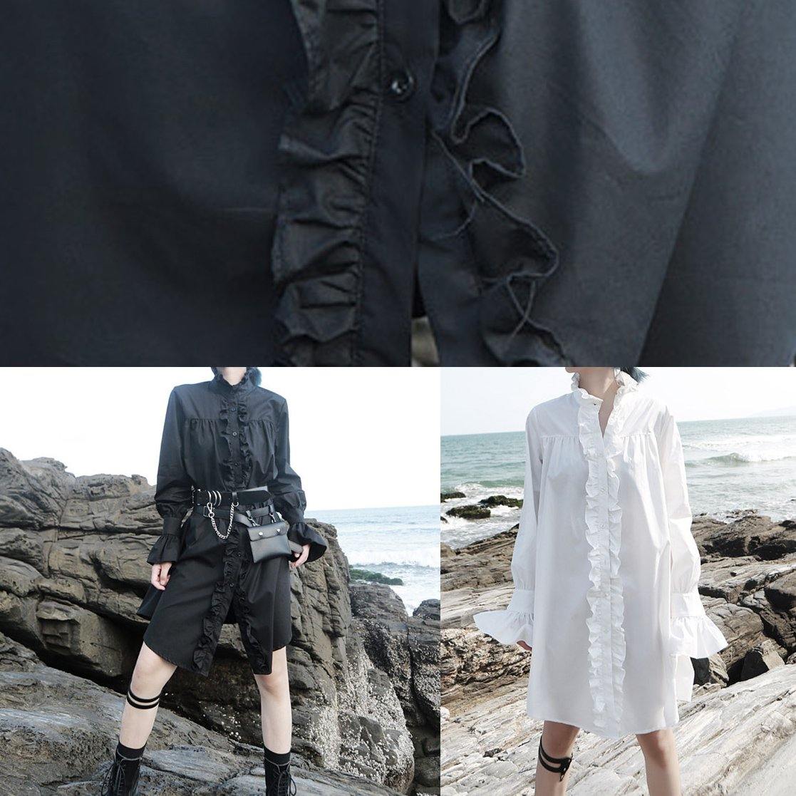 Vivid flare sleeve cotton ruffles Tunics Work white stand collar Art shirt Dress