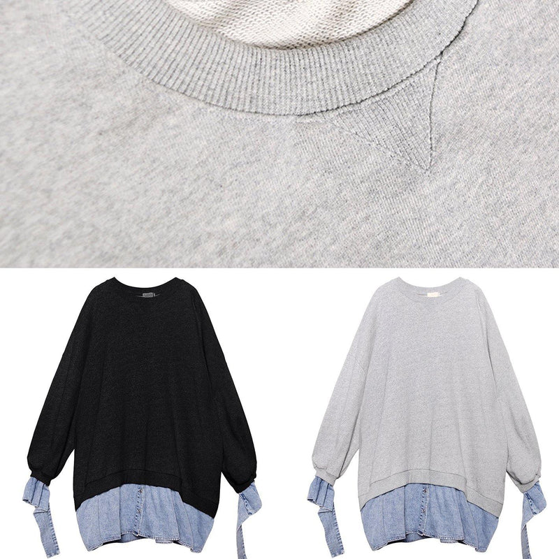Vivid Gray Cotton Dress Patchwork False Two Pieces Art Dress