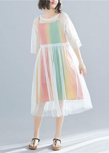 Vivid Half Sleeve Tulle Quilting Clothes Pattern White Dress Summer