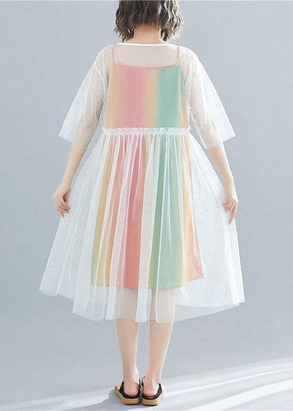 Vivid Half Sleeve Tulle Quilting Clothes Pattern White Dress Summer