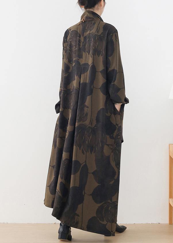 Vivid High Neck Asymmetric Tunics for Sewing Green Print Loose Dresses