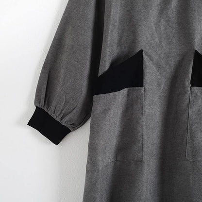 Vivid High Neck Pockets Tunics Outfits Gray Maxi Dress