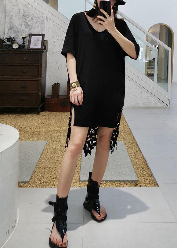Vivid Hollow Out Cotton Dresses Photography Black Patchwork Maxi Dresses Summer
