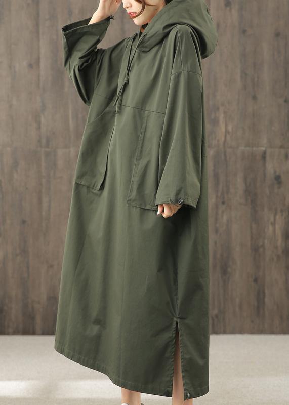 Vivid Hooded Side Open Clothes Pattern Blackish Green Art Dress
