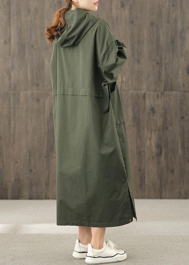 Vivid Hooded Side Open Clothes Pattern Blackish Green Art Dress