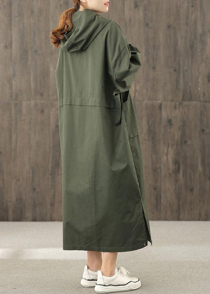 Vivid Hooded Side Open Clothes Pattern Blackish Green Art Dress