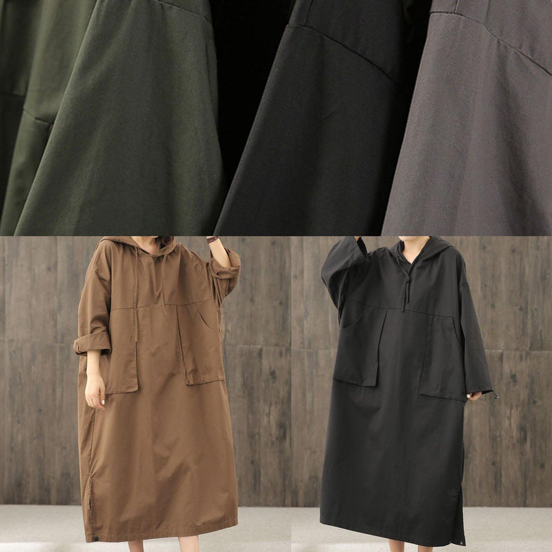 Vivid Hooded Side Open Clothes Pattern Blackish Green Art Dress