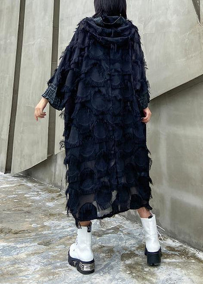 Vivid Hooded Tassel Quilting Clothes Outfits Black Robe Dresses