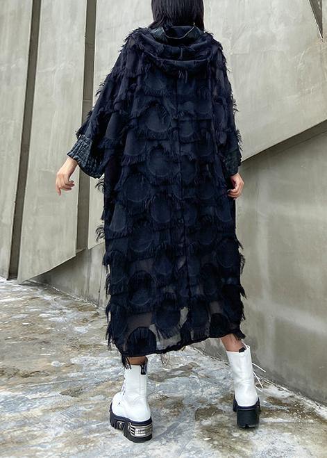 Vivid Hooded Tassel Quilting Clothes Outfits Black Robe Dresses